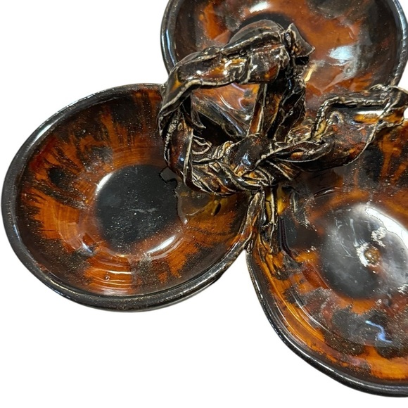 Pottery Art Glass Three Bowl Serveware Glossy Ornate - Picture 8 of 9